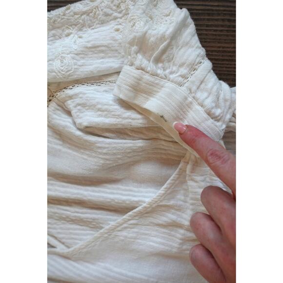 Zara Womens Top XS White Embroidered Wrap Shirt Crochet Boho Cotton Eyelet - Picture 6 of 10